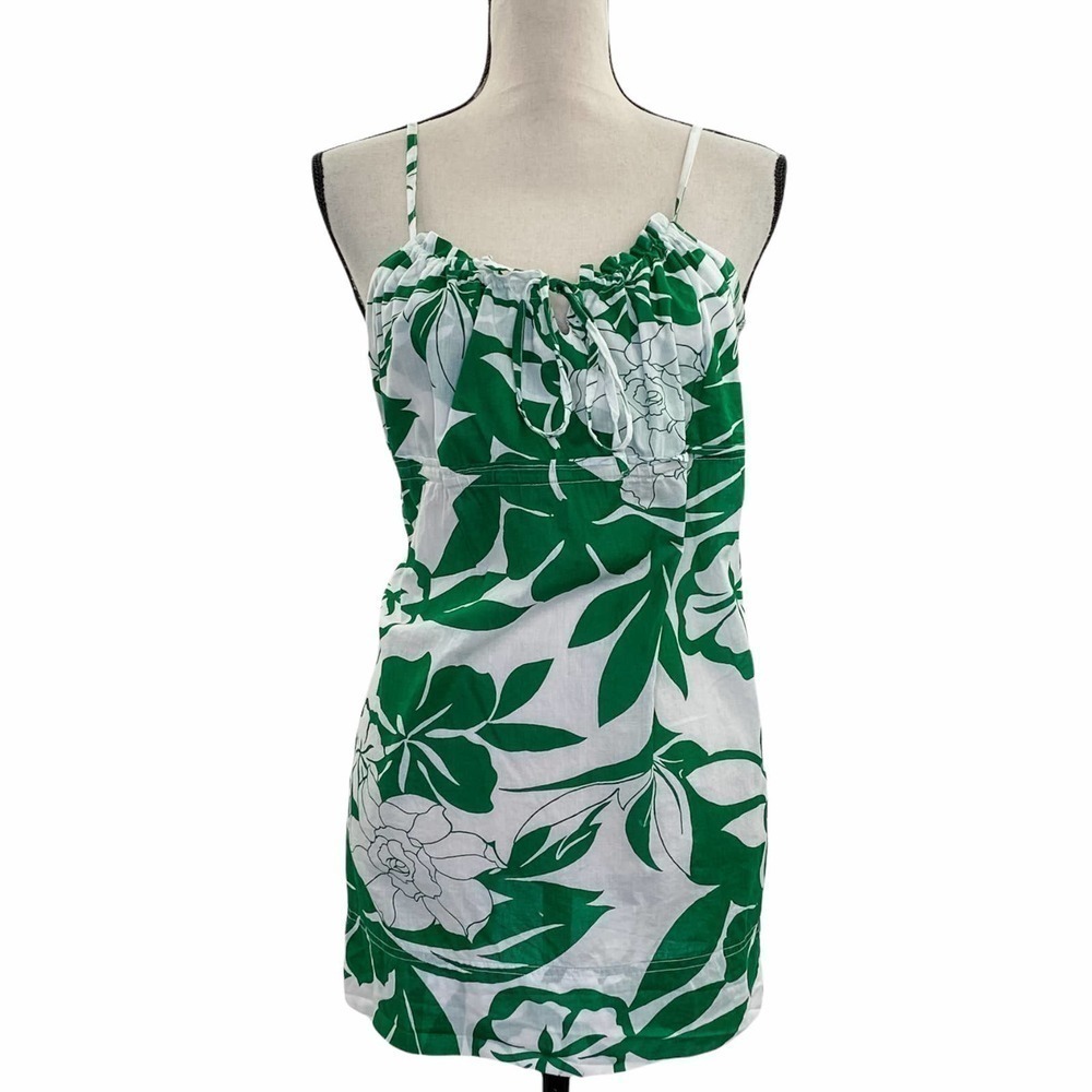 OCEAN Drive White & Green Tropical Hawaiian Floral Print Sleeveless Tank Top